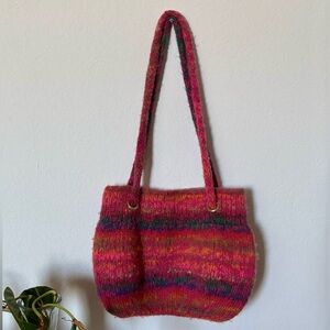 Vintage Handmade Pink Multicolor Knit Shoulder Bag